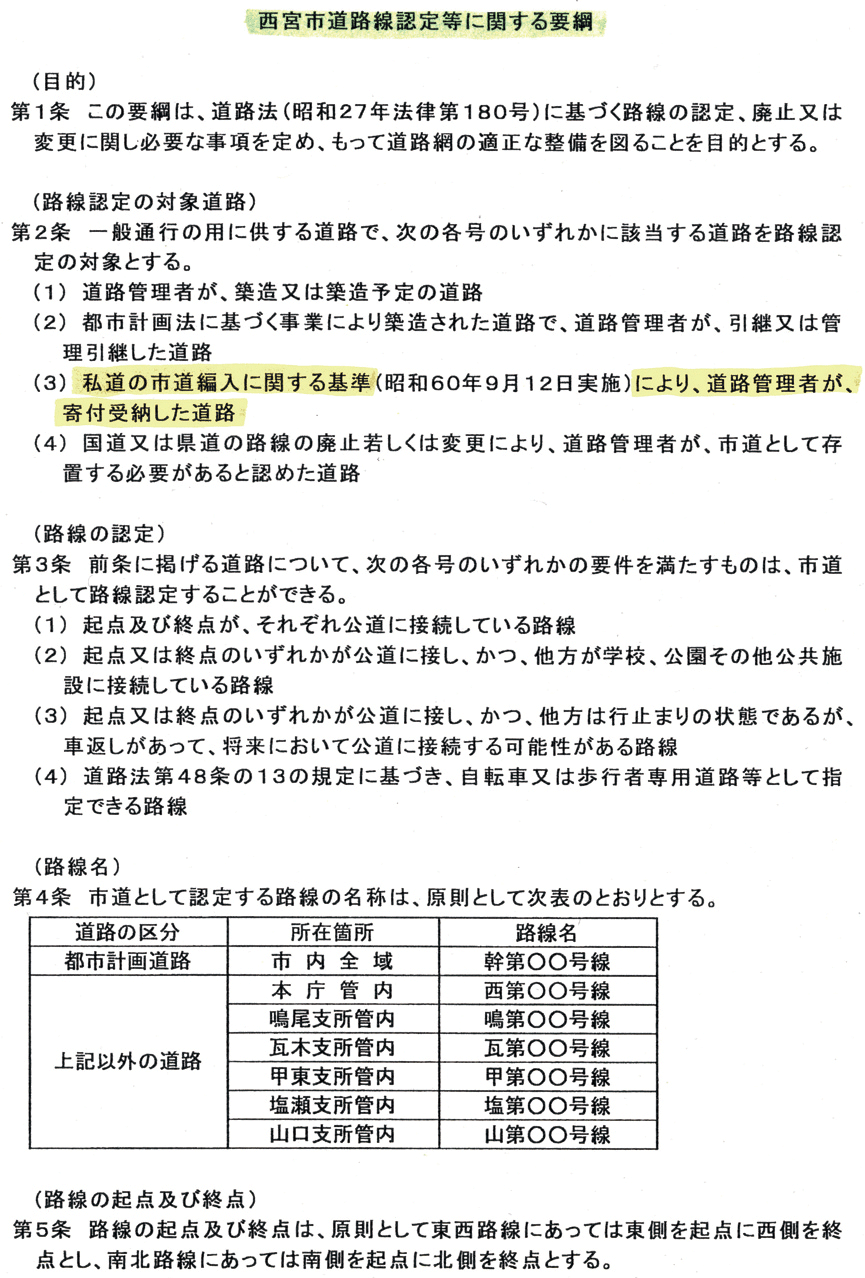 西宮市道路線認定に関する要綱の書類1